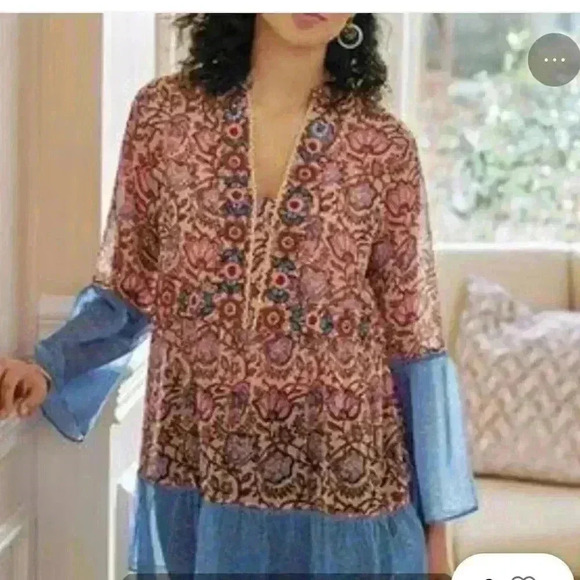 Soft Surroundings Tunic Pergola Floral Embroidered Sheer boho fairy festival M - Picture 1 of 9